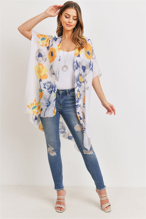 S19-8-5-PN222X096Y-YELLOW FLORAL KNEE LENGTH KIMONO/6PCS