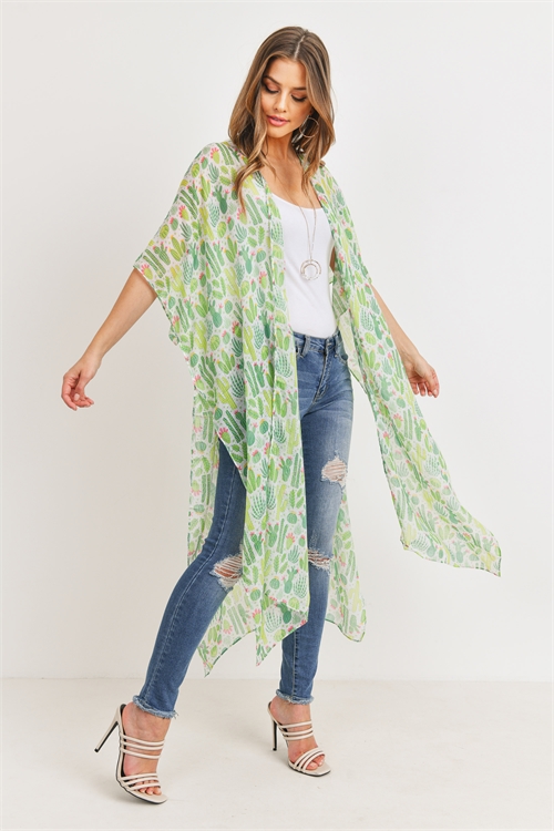 S19-11-5-PN222X097-GREEN CACTUS LONG OPEN FRONT KIMONO/6PCS