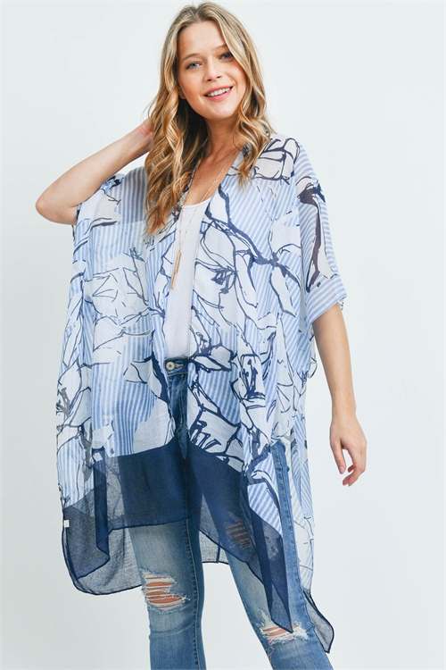 S18-12-2-PN222X106M -STRIPE PRINTED KIMONO-BLUE/6PCS