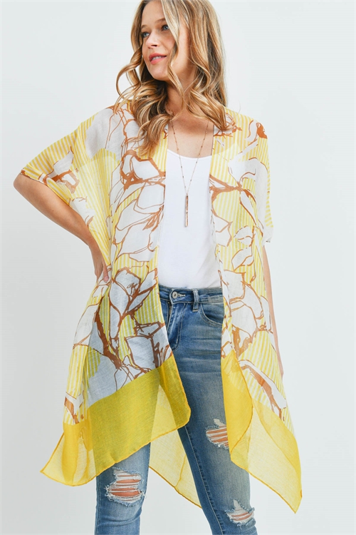 S18-12-2-PN222X106Y -STRIPE PRINTED KIMONO-YELLOW /6PCS