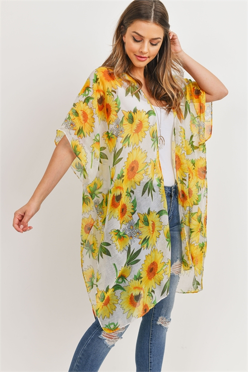 S20-9-5-PN222X137- OPEN FRONT PRINTED SUN FLOWER KIMONO/6PCS