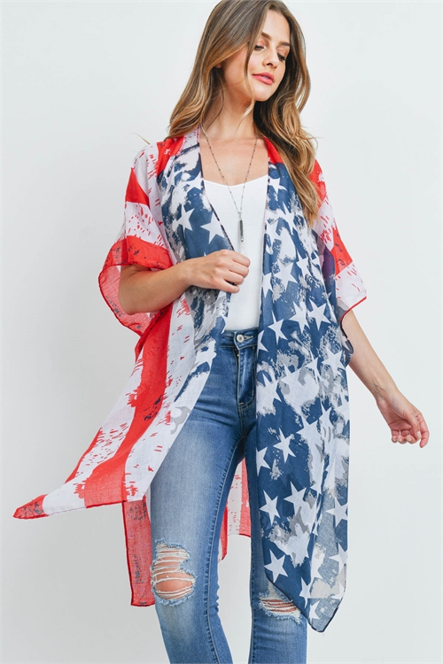 S22-12-3-PN222X208AM - USA FLAG ACCENT SPLATTERED KIMONO /6PCS