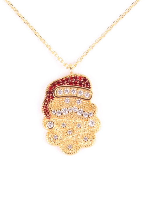 A2-3-2-PN2235GRED - PAVE CUBIC ZIRCONIA  CHRISTMAS SANTA PENDANT NECKLACE-GOLD RED/6PCS