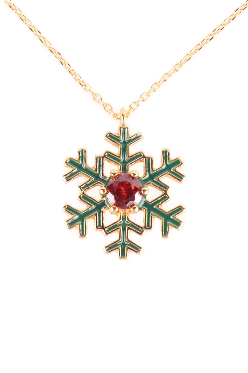 A2-3-2-PN2241GRED - SNOWFLAKE CENTER STONE CUBIC ZIRCONIA PENDANT NECKLACE-GOLD RED/6PCS