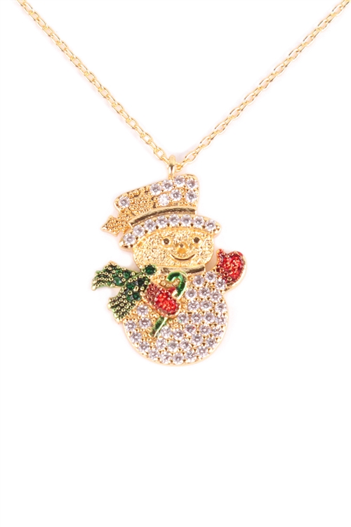 A2-3-2-PN2242GMT - PAVE CUBIC ZIRCONIA CHRISTMAS SNOWMAN PENDANT NECKLACE-GOLD MULTICOLOR/1PC