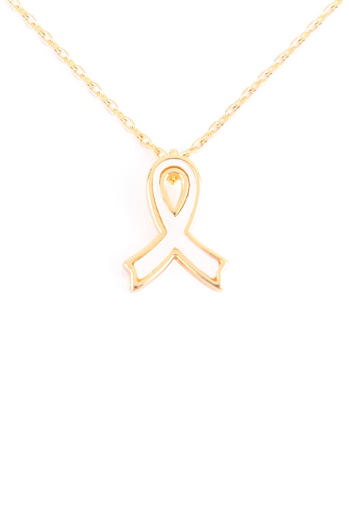 A2-2-4-PN2280G - PURITY WHITE RIBBON PENDANT NECKLACE - GOLD/6PCS