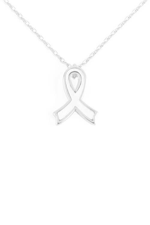 A2-2-4-PN2280R - PURITY WHITE RIBBON PENDANT NECKLACE - SILVER/6PCS