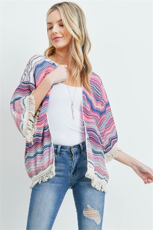 S28-8-3-PN291X008DN - OPEN FRONT HIP LENGTH KNITTED KIMONO MULTICOLOR/6PCS