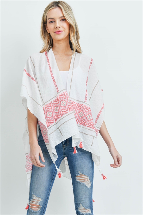 S28-8-3-PN322X002F - MANDALA TASEL KIMONO PONCHO RED/6PCS