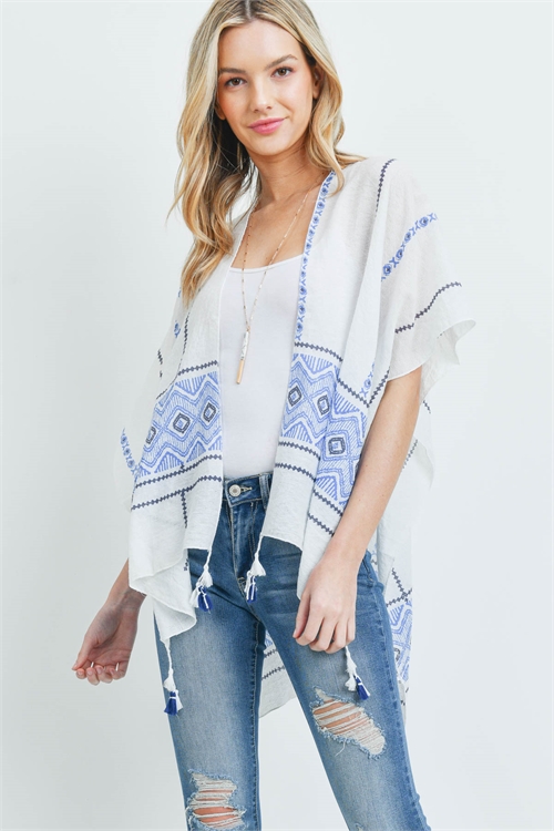 S28-7-3-PN322X002M1 - MANDALA TASEL KIMONO PONCHO BLUE/6PCS