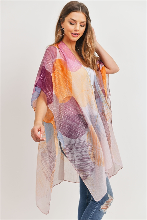 S19-11-5-PN328X036P- ORANGE OPEN FRONT ROUNDED PRINT KIMONO/6PCS