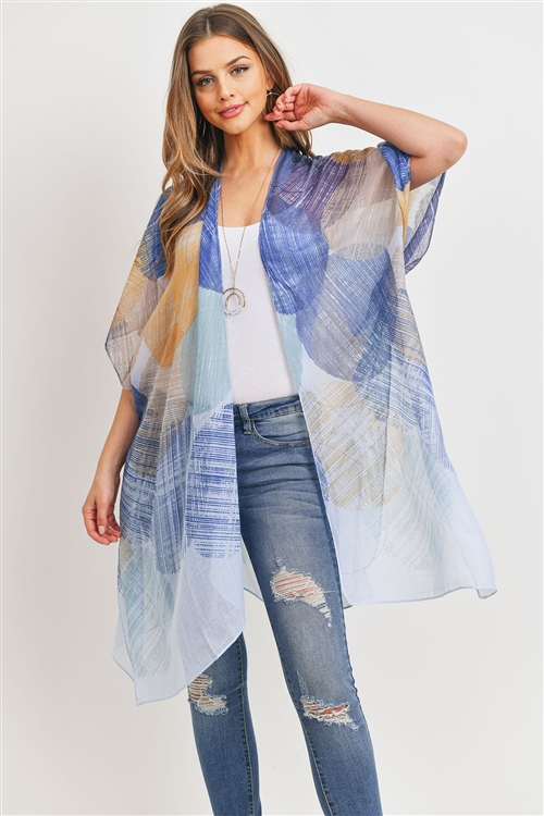 S20-8-5-PN328X036Q- BLUE OPEN FRONT ROUNDED PRINT KIMONO/6PCS