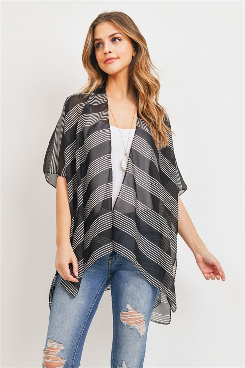 S29-9-4-PN328X045G - MID THIGH STRIPED KIMONO - BLACK/6PCS