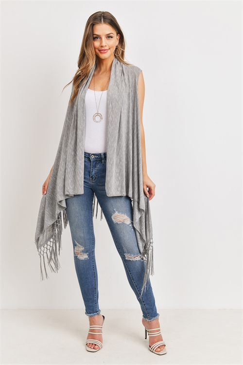 S20-9-5-PN353X006G1-GRAY OPEN FRONT FRINGE TASSEL KIMONO VEST/6PCS