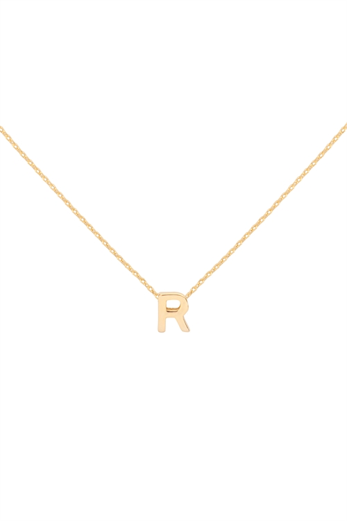 S1-4-1-PN3642GR - "R" INITIAL DAINTY CHARM NECKLACE - GOLD/6PCS