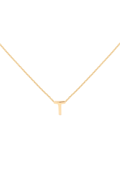 S1-7-5-PN3642GT - "T" INITIAL DAINTY CHARM NECKLACE - GOLD/6PCS