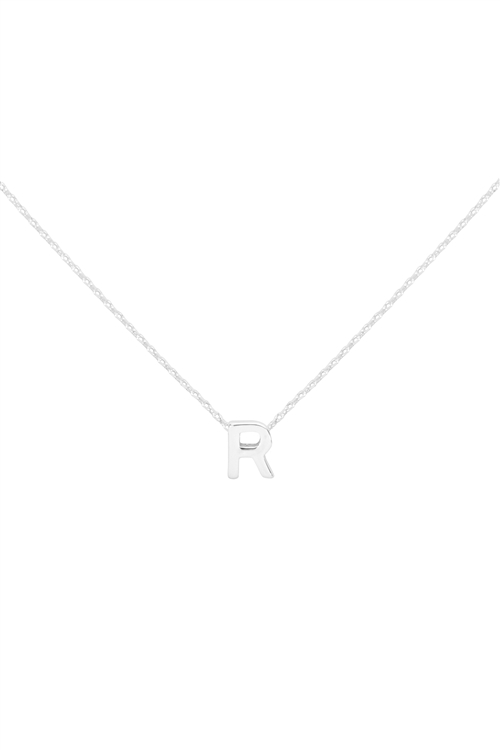 S1-7-5-PN3642RR - "R" INITIAL DAINTY CHARM NECKLACE - SILVER/6PCS