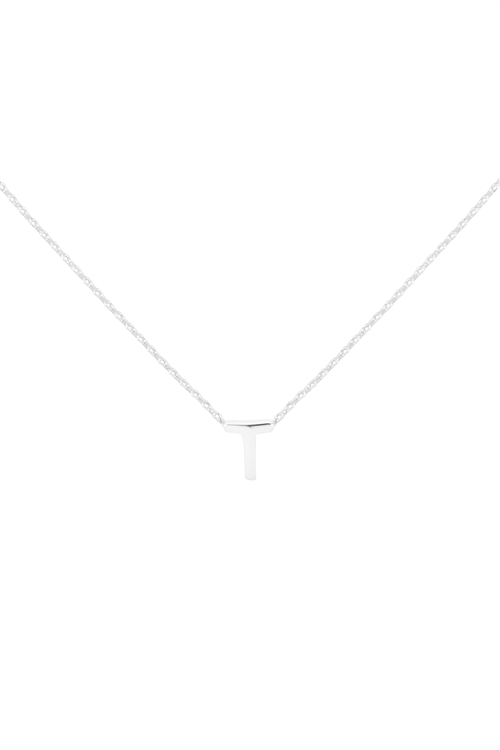 S1-7-5-PN3642RT - "T" INITIAL DAINTY CHARM NECKLACE - SILVER/6PCS