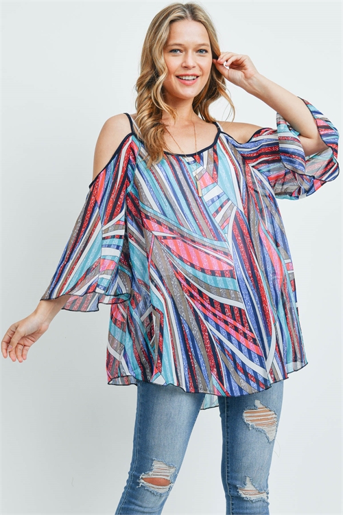 S17-12-1-PN367X006 - STRIPED PRINTED OFF SHOULDER KIMONO/6PCS