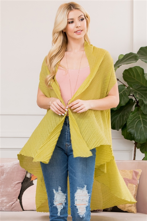 S26-7-5-PN439X003R - SLEEVELESS KIMONO VEST - YELLOW GREEN/1PC