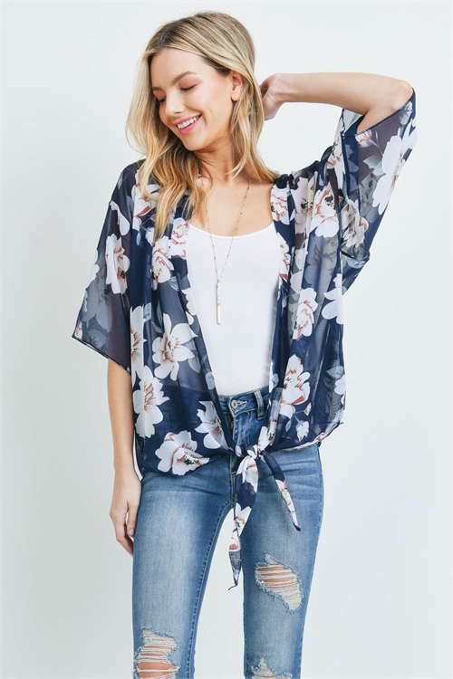 S28-8-3-PN448X004M - FLORAL OPEN FRONT LIGHT KIMONO BLUE/6PCS