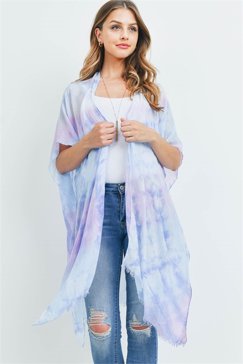 S21-6-4-PN449X008 - TIE DYE OPEN FRONT KNEE LENGTH KIMONO-BLUE/6PCS