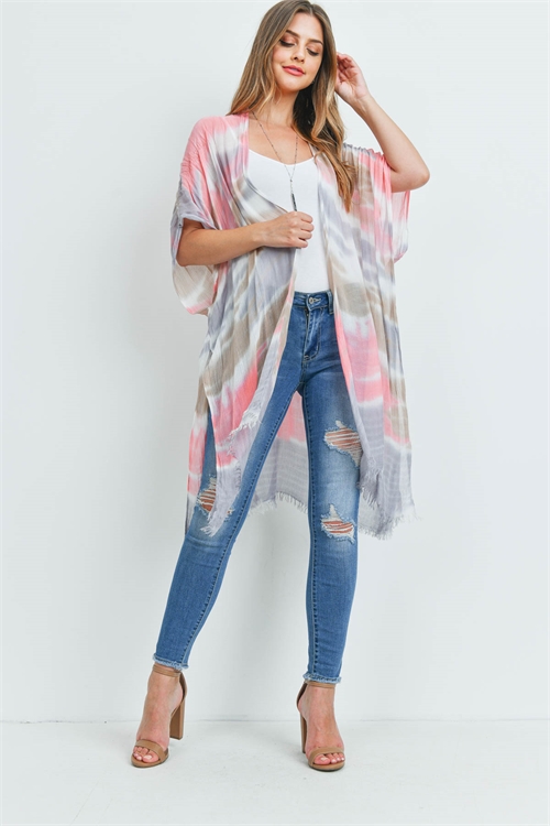 S21-5-3-PN449X010 - TIE DYE OPEN FRONT KNEE LENGTH KIMONO-MULTICOLOR/6PCS