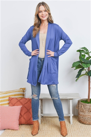 S9-2-4-PPC30018-DNM-3 - LONG SLEEVE OPEN FRONT POCKET CARDIGAN- DENIM 1-2-0-0