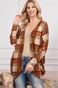 S7-7-2-PPC30043-RUCRM - PLAID OPEN FRONT CARDIGAN- RUST CREAM 1-2-2-2