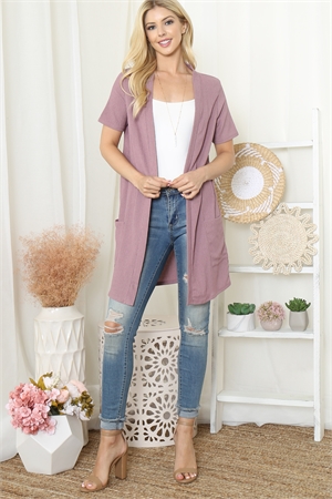 S11-12-4-PPC30051-MVDK - CRINKLED SHORT SLEEVE POCKET CARDIGAN- MAUVE DK. 1-2-2-2