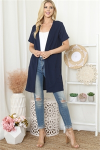 S8-12-3-PPC30051-NV - CRINKLED SHORT SLEEVE POCKET CARDIGAN- NAVY 1-2-2-2