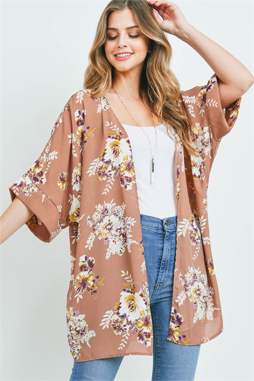 S9-19-2-PPC3014-CC-1 - BELL SLEEVE FLORAL PRINT OPEN FRONT CARDIGAN- COCO 0-1-1-3