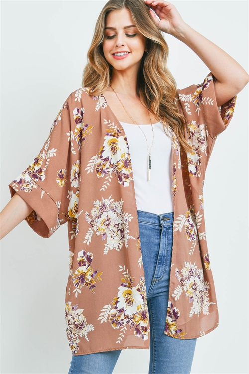 S16-4-5-PPC3014-CC - BELL SLEEVE FLORAL PRINT OPEN FRONT CARDIGAN- COCO 1-2-2-2