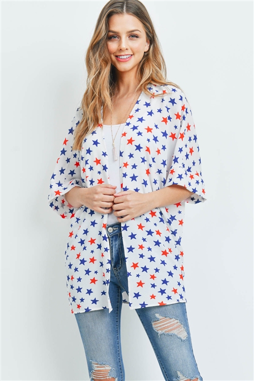 S8-11-3-PPC3015-OFW - STAR PRINT OPEN CARDIGAN- OFF-WHITE 1-2-2-2