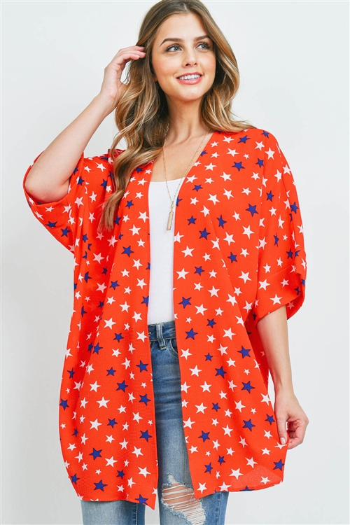 S10-16-3-PPC3015-RD-1 - STAR PRINT OPEN CARDIGAN- RED 0-2-2-2