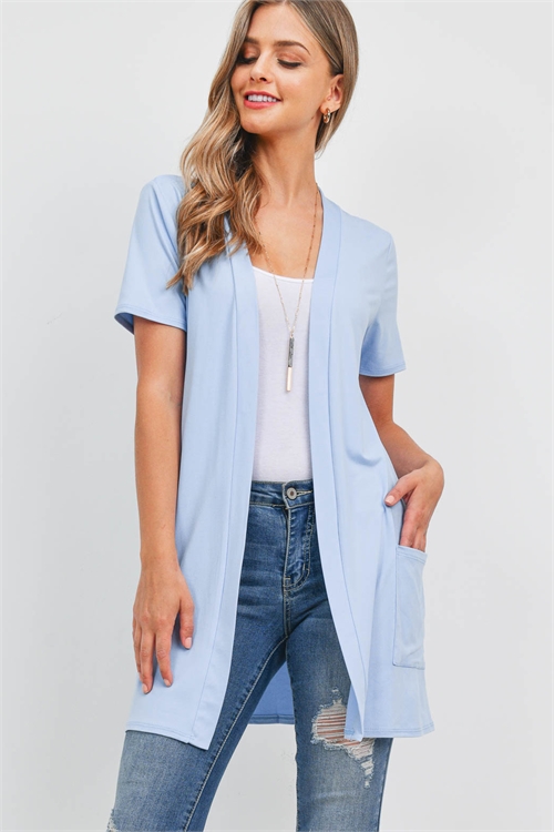 S10-14-3-PPC3017-BBYBL-2 - OPEN FRONT SHORT SLEEVES SIDE POCKETS CARDIGAN- BABY BLUE 0-0-3-2