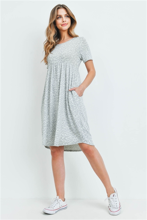 S9-19-2-PPD1019-OTMMGY-1 - SHORT SLEEVES ROUND NECK LEOPARD DRESS- OATMEAL/MEDIUM GREY 1-0-1-1