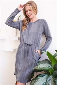 S10-11-2-PPD10325-BK - TIE DYE LONG SLEEVE ELASTIC WAIST WASHED DRESS- BLACK 1-2-2-2 (NOW $6.75 ONLY!)