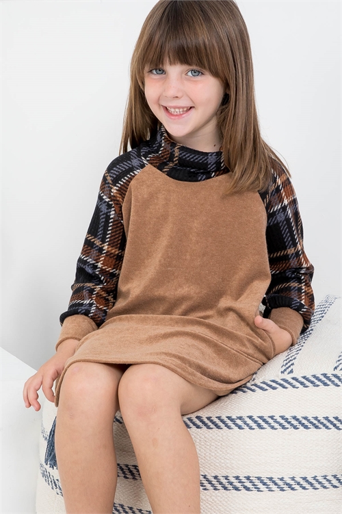 C50-A-3-PPD10334TK-CMLBKCRML - KIDS LONG SLEEVE WAFFLE PLAID TOP- CAMEL/BLACK-CARAMEL 1-1-1-1-1-1-1-1