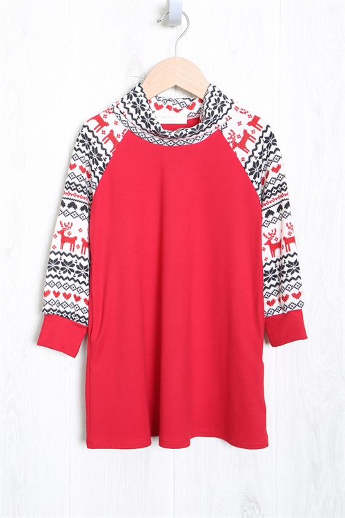 C24-B-1-PPD10335TK-BKRDIV - KIDS KNITTED LONG SLEEVE TURTLE NECK SOLID DRESS- RED/BLACK-RED-IVORY 1-1-1-1-1-1-1