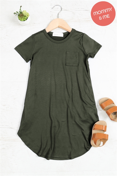 S16-1-4-PPD10378TK-DKOV-1 - KIDS SHORT SLEEVE DOLPHIN HEM SOLID MAXI DRESS- DARK OLIVE 0-1-0-1-1-1-1-1