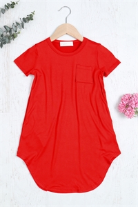 S8-13-4-PPD10378TK-RD - KIDS SHORT SLEEVE DOLPHIN HEM SOLID MAXI DRESS- RED 1-1-1-1-1-1-1-1