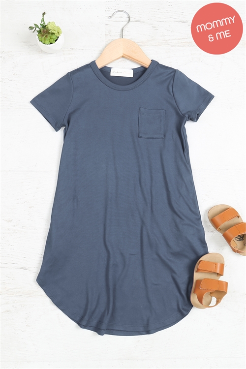 SA4-000-2-PPD10378TK-TNM - KIDS SHORT SLEEVE DOLPHIN HEM SOLID MAXI DRESS- TITANIUM 1-1-1-1-1-1-1-1