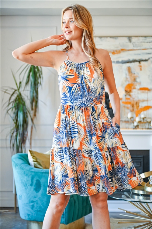 S16-10-3-PPD1039-RST-1 -SPAGHETTI STRAP TROPICAL PRINT SUN DRESS-RUST COMBO 0-2-2-2