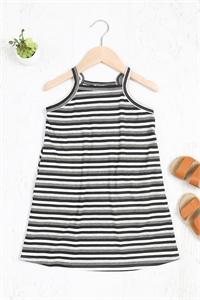 SA3-6-4-PPD10395TK-BKHGCHL - KIDS SPAGHETTI STRAP STRIPES DRESS- BLACK/HEATHER GREY/CHARCOAL 1-1-1-1-1-1-1-1