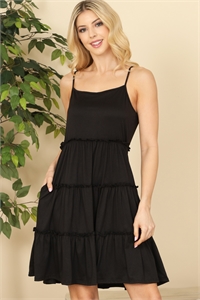 S10-7-3-PPD10411-BK - PULL MERROW DETAIL TIERED RUFFLE SPAGHETTI DRESS- BLACK 1-2-2-2