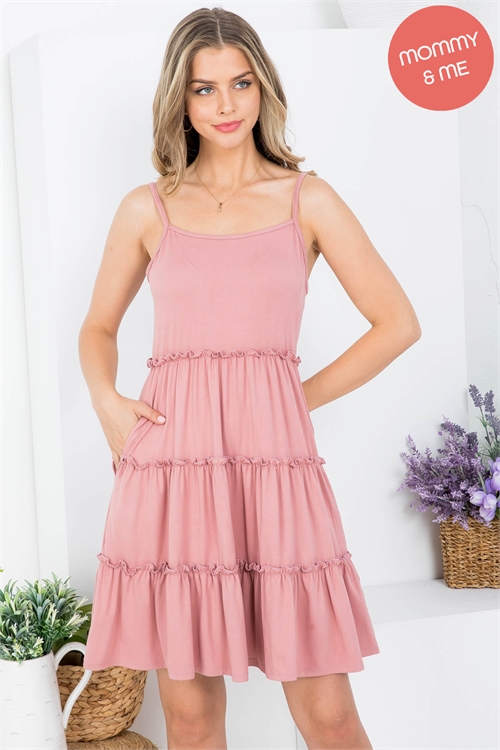 S8-8-4-PPD10411-VTMV - PULL MERROW DETAIL TIERED RUFFLE SPAGHETTI DRESS- VINTAGE MAUVE 1-2-2-2