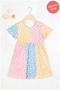 S5-7-4-PPD10418TK-PCH-1 - KIDS PRINTED COLOR BLOCK POCKET DRESS- PEACH-DEEP BLUSH-DUSTY BLUE 0-0-0-0-0-2-0-1