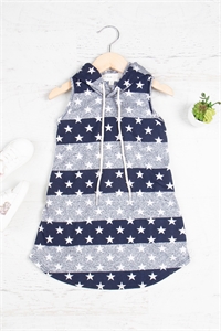 S8-14-3-B-PPD10421TK-NV-A - KIDS STAR STRIPE PRINTED SLEEVELESS HOODIE DRESS- NAVY  2-2-2-1-0-0-0