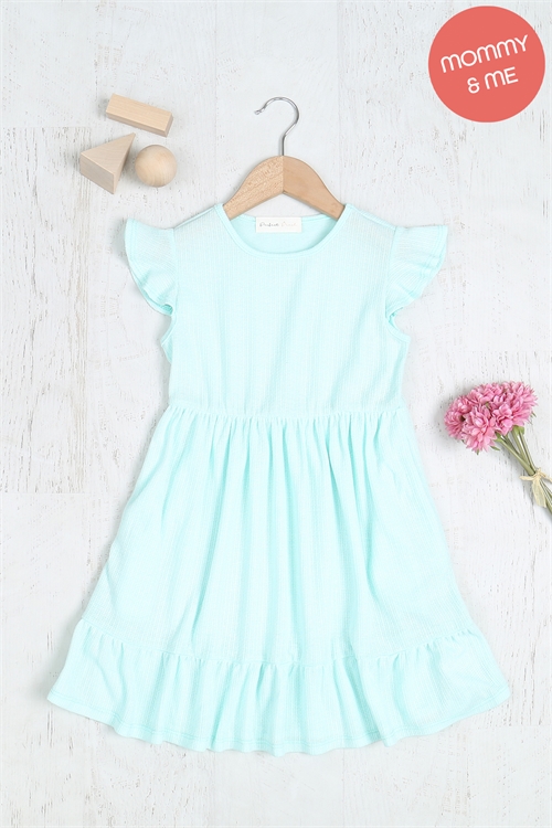 S16-5-5-PPD10423TK-MNT-1 - KIDS CAP SLEEVE RUFFLE HEM RIB DRESS- MINT 0-0-0-0-1-1-3-2